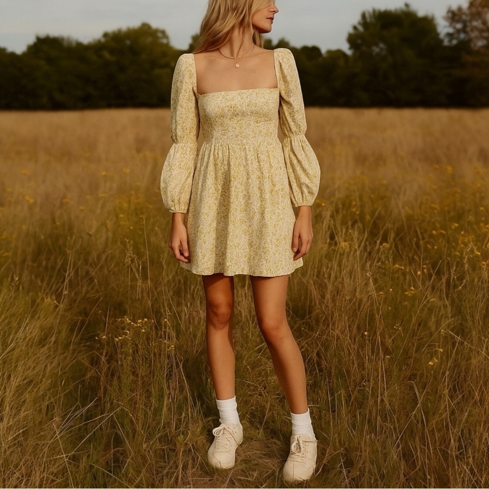 REFORMATION‎ Michaela Long Sleeve Floral Print Mini Dress in Lima